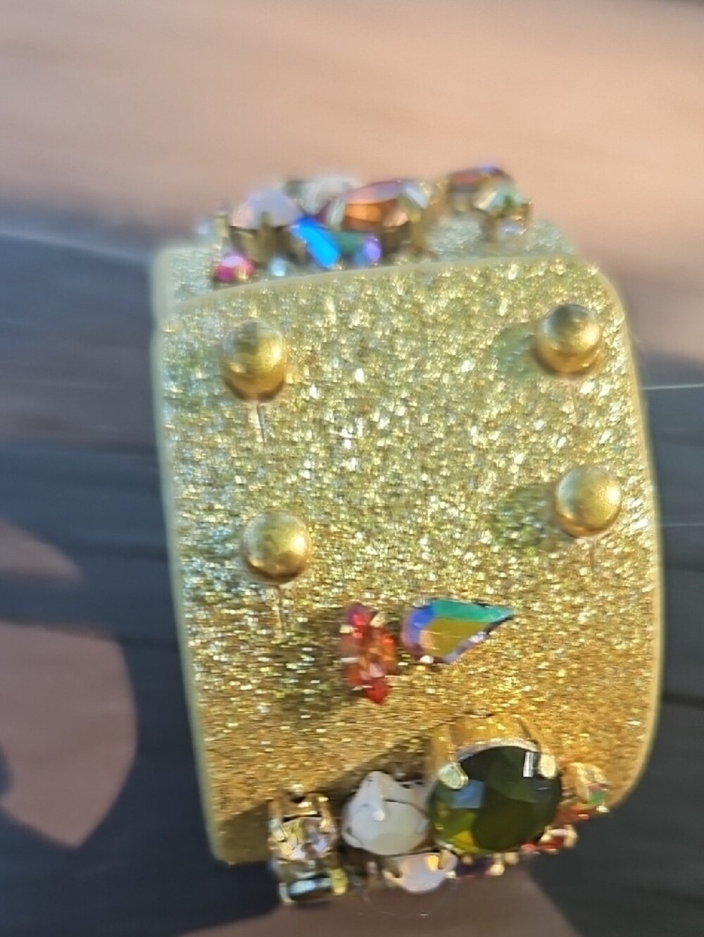 J. Crew Gold Glitter Crystal Statement Cuff Bracelet - Multicolor Gems - Picture 8 of 10
